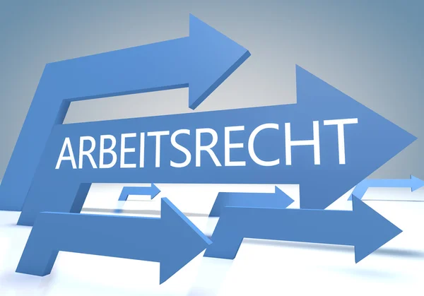 Arbeitsrecht - german word for labor law 3d render concept with blue arrows on a bluegrey background. — Stok fotoğraf